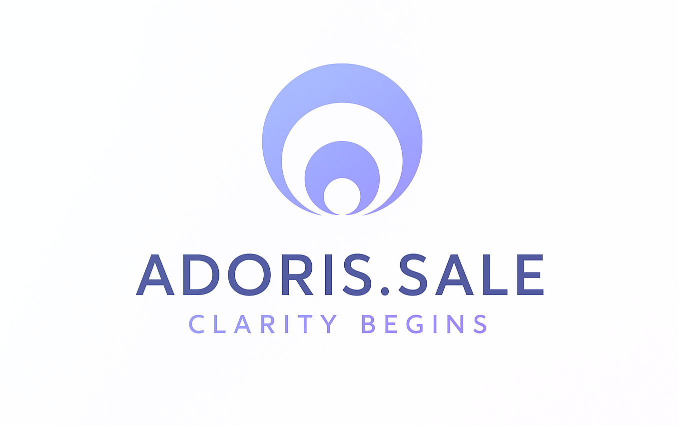 Adoris.sale logo with a purple gradient ripple symbol and the tagline ‘Clarity Begins’.